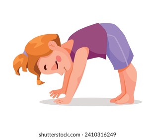 Little Girl Character Doing Yoga Standing in Asana Vector Illustration