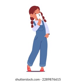 Little Girl Character Holding A Card With Drawing Of Nose Isolated on White Background. Body Parts, Human Smell Sense Educational Concept with Cute Child. Cartoon People Vector Illustration