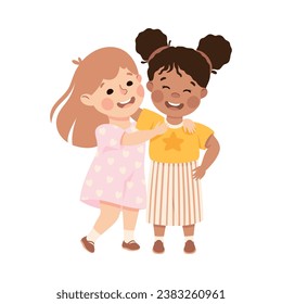 Little Girl Character Hugging Together Feel Happy Vector Illustration