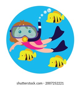 Little girl character playing activity vector template design illustration