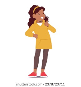 Little Girl Character With A Radiant Smile, Sparkling Eyes, And Tiny Thumb Raised High, Gleefully Expressing Approval And Positivity With Her Adorable Gesture. Cartoon People Vector Illustration