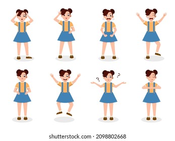 Little Girl Character Set. Kid child expression vector illustration set bundle