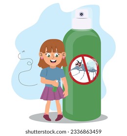 Little Girl Character Use Repellent for Mosquitoes Protection made of Natural Ingredients, Designed To Prevent Insect Bites And Related Diseases In Children. Cartoon People Vector Illustration