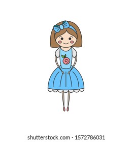 Little girl character vector illustration. Hand drawn outlined classic ballet nutcracker story. Isolated.