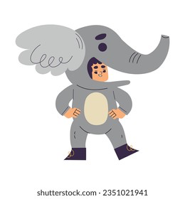 Little Girl Character Wearing Elephant Animal Costume Having Fun Vector Illustration