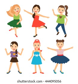 Little girl characters. Vector happy little girls