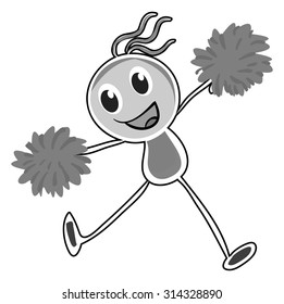 Little girl cheering with pom pom illustration