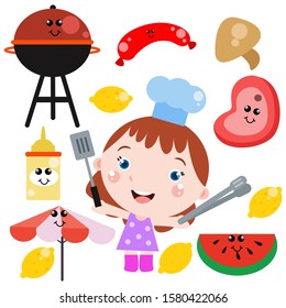 Little Girl Chef Activity Cute Cartoon. Kids. Children with Cooking tool. Chef. Vector Template Design Illustration
