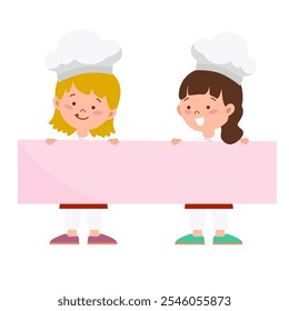 Little girl chef is holding blank paper or blank board