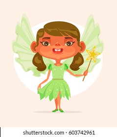 Little girl child character in princess suit. Vector flat cartoon illustration