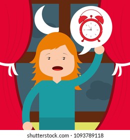 little girl with clock wake up window background