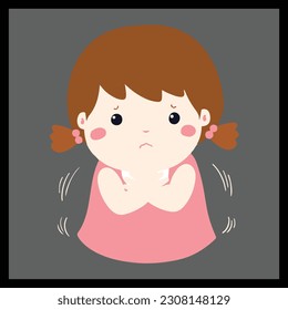 Little girl with a cold shivering vector cartoon.