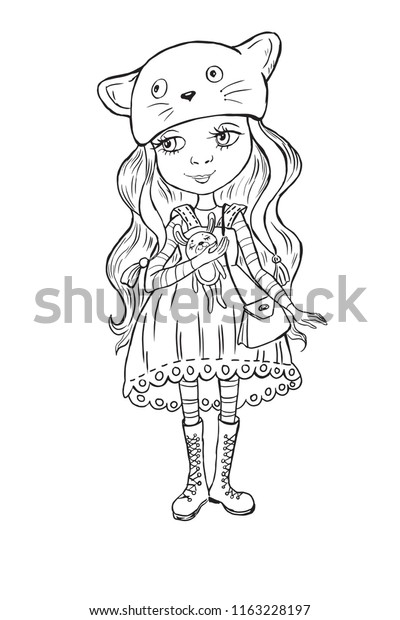Little Girl Coloring Page Kids Stock Vector (Royalty Free) 1163228197