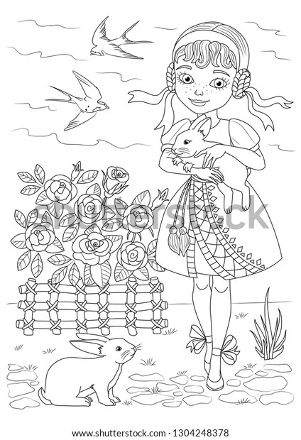 Little Girl Coloring Page Vector Illustration Stock Vector (Royalty ...