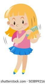 Little girl combing her hair illustration