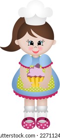 Little girl cook with cupcake