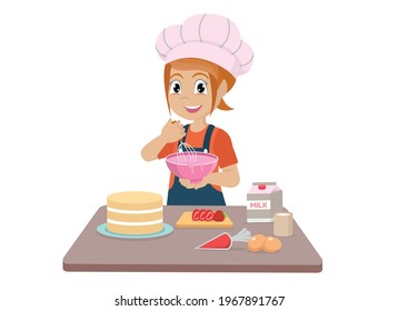 Little girl cooking making a cake 