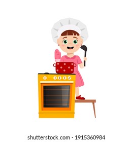 Little girl copying her mother. Naughty children behavior. Little kid tricks. Child plays and grows. Funny character. Editable vector illustration in a flat cartoon style isolated on white background