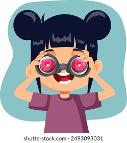 
Little Girl Craving for Donuts Using Binoculars Vector Cartoon. Hungry child with big appetite looking for dessert 
Vector Formats
