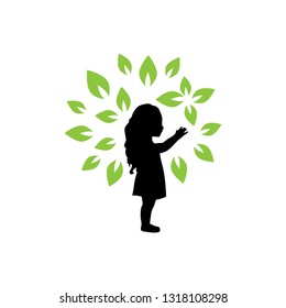 little girl created beautiful tree, logo icon