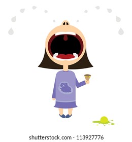 little girl cries over ice cream