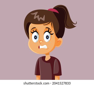 Little Girl Cringe Face Vector Cartoon Child Blenching Being Shy And Concerned In Emotional Situation
