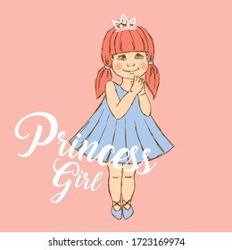 Little girl with a crown on her head, Princess girl, hand-drawn.
