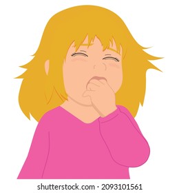 The little girl is crying out loud. Bad mood. Vector flat white background.