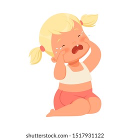 Little girl is crying. Vector illustration on a white background.