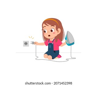 Little Girl Curious Plug Electric Iron Stock Vector (Royalty Free ...