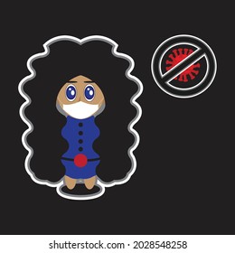 little girl with curly hair wearing a mask to avoid covid 19