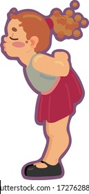 Little girl with curly red hair kisses with closed eyes. Girl is in profile.