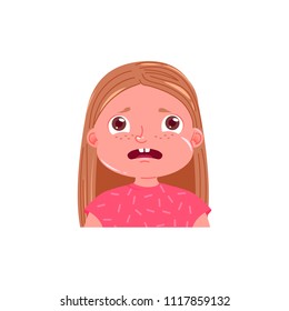 Little girl cute is afraid. Scared emotion child. Vector cartoon illustration