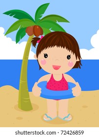 The little girl with a cute air buoy