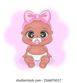 Little girl, cute baby textile print t-shirt packaging baby shower vector illustration