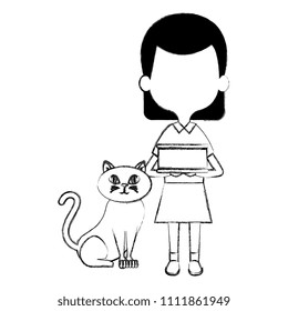 little girl with cute cat