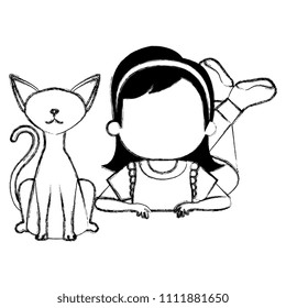 little girl with cute cat
