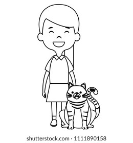 little girl with cute cat