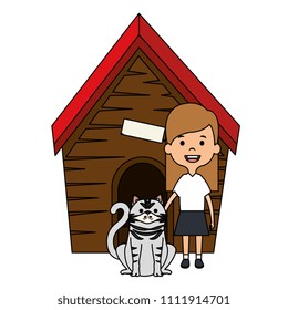 little girl with cute cat