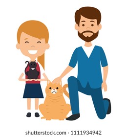 little girl with cute cat and veterinary