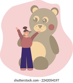 little girl with cute teddy bear vector ilustration. toy for children