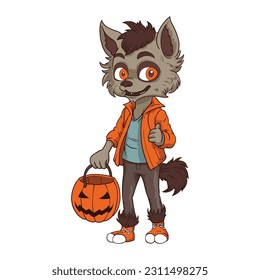 little girl in cute werewolf Halloween character