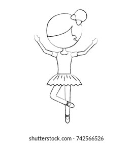 the little girl danced ballet with tutu dress and bun hair