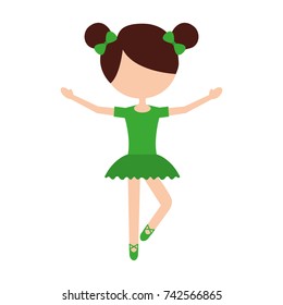 the little girl danced ballet with tutu dress and bun hair