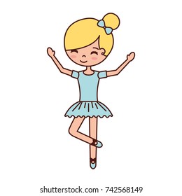 the little girl danced ballet with tutu dress and bun hair
