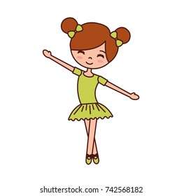 the little girl danced ballet with tutu dress and bun hair