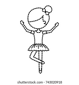the little girl danced ballet with tutu dress and bun hair
