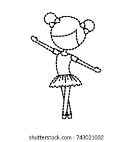 the little girl danced ballet with tutu dress and bun hair
