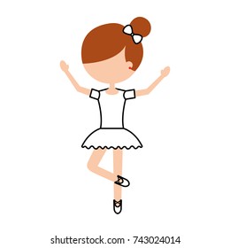 the little girl danced ballet with tutu dress and bun hair