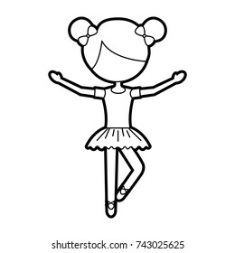 the little girl danced ballet with tutu dress and bun hair